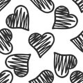 Black hand drawn geometric hearts seamless pattern