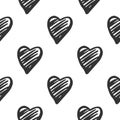 Black hand drawn geometric hearts seamless pattern on white background Royalty Free Stock Photo