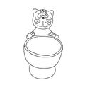 Black hand drawn outline illustration of a stand for egg in tiger form isolated on a white background