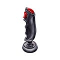 Black hand drawn retro video game joystick controller with red buttons. Warercolor illustration on white background. 1990s era