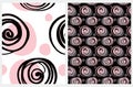 Black Hand Drawn Swirls and Pink Spots Isolated on a White Background. Creative Patterns. Royalty Free Stock Photo