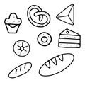 Black hand-drawn vector illustration of bread set isolated on a white background Royalty Free Stock Photo