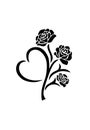 Silhouette vector of black roses flower in tattoo style with heart-shaped leaf isolated on white background. Royalty Free Stock Photo