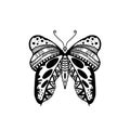 Black Hand Drawn Zentangle Style Butterfly Illustration.Butterfly wing.