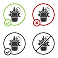 Black Hand grenade icon isolated on white background. Bomb explosion. Circle button. Vector Royalty Free Stock Photo
