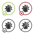 Black Hand grenade icon isolated on white background. Bomb explosion. Circle button. Vector Royalty Free Stock Photo