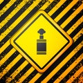 Black Hand grenade icon isolated on yellow background. Bomb explosion. Warning sign. Vector Royalty Free Stock Photo