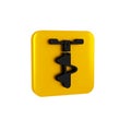 Black Hand ice drill for winter fishing icon isolated on transparent background. Yellow square button.