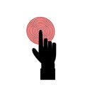 Black hand with index finger touching red target or pressing a button Royalty Free Stock Photo