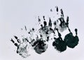 Black hand prints on the paper. Vectorized Hand Prints and Smeers. Mono, black Royalty Free Stock Photo