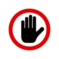 Black hand prohibition sign. Stop sign push icon. No symbol isolated on white. Vector illustration Royalty Free Stock Photo
