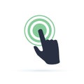 Black hand pushing on green button. Concept of new fast start up Royalty Free Stock Photo