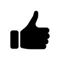 Black hand silhouette with thumb up. Gesture of like, agree, yes, approval or encouragement. Simple flat vector