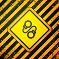 Black Handcuffs icon isolated on yellow background. Warning sign. Vector Royalty Free Stock Photo