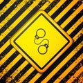 Black Handcuffs icon isolated on yellow background. Warning sign. Vector Royalty Free Stock Photo