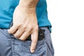 Black handgun in rear pocket Royalty Free Stock Photo