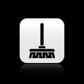 Black Handle broom icon isolated on black background. Cleaning service concept. Silver square button. Vector Royalty Free Stock Photo