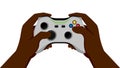 Black Hands Holding White Gamepad. Illustration in Flat Style