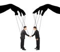 Black hands shadow control two businessman actions Royalty Free Stock Photo