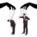 Black hands shadow control two businessman actions