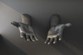 Black hands stretched out of the wall Royalty Free Stock Photo