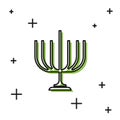 Black Hanukkah menorah icon isolated on white background. Hanukkah traditional symbol. Holiday religion, jewish festival Royalty Free Stock Photo