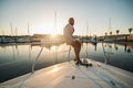 A black happy guy on the boat Royalty Free Stock Photo