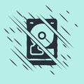 Black Hard disk drive HDD icon isolated on green background. Glitch style. Vector
