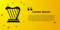 Black Harp icon isolated on yellow background. Classical music instrument, orhestra string acoustic element. Vector