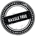 Black HASSLE FREE distressed rubber stamp with grunge texture.