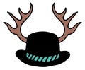 Black hat with deer horns. Funny hipster accessory