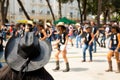 Black hat on flash mob backgroung Royalty Free Stock Photo