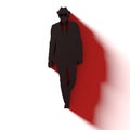 Black hat hacker silhouette on white with a red shadow