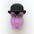 Black hat on pink piggy bank isolated on white background Royalty Free Stock Photo