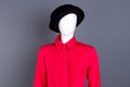 Black hat and red elegant blouse. Royalty Free Stock Photo