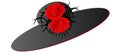 Black hat with red roses on a white background. Royalty Free Stock Photo