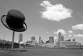 Black hat sculpture and downtown of city Dallas TX Royalty Free Stock Photo