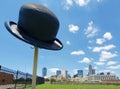 Black hat sculpture and downtown of city Dallas TX Royalty Free Stock Photo