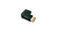 This is a black HDMI adapter with a 90-degree angle that isolated. It is designed to connect two HDMI cables together Royalty Free Stock Photo
