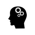 Black of head icon of man and cogwheel. Silhouette of head and gear wheel