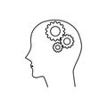 Black of head icon of man and cogwheel. Silhouette of head and gear wheel