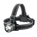 Black Headlamp with Bright LED Light on White Background head light flashlight Royalty Free Stock Photo