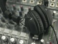 Black headphones with an audiomixer Royalty Free Stock Photo