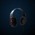 Black headphones. 3d realistic vector illustration of earphones.