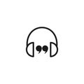 Black headphones and quotation marks icon. Flat vector earphones, headset icon isolated on white. Royalty Free Stock Photo