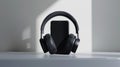 The black headphones on smartphone.AI generated image Royalty Free Stock Photo