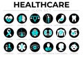 Black Healthcare Icon Set of Cardiology, Neurology, Gynecology, Orthopedy, Gastroenterology, Stomatology,Oncology, Dermatology, Royalty Free Stock Photo