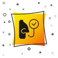 Black Healthy breathing icon isolated on white background. Breathing nose. Yellow square button. Vector