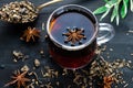Black hearb tea on table Royalty Free Stock Photo