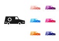 Black Hearse car icon isolated on white background. Set icons colorful. Vector